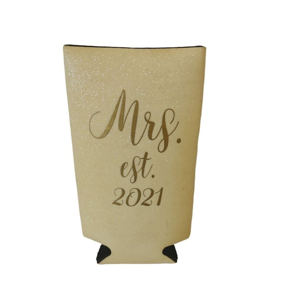 Mrs. Est. 2021 Glitter Can Cooler Decorative Wedding Anniversary Collectible